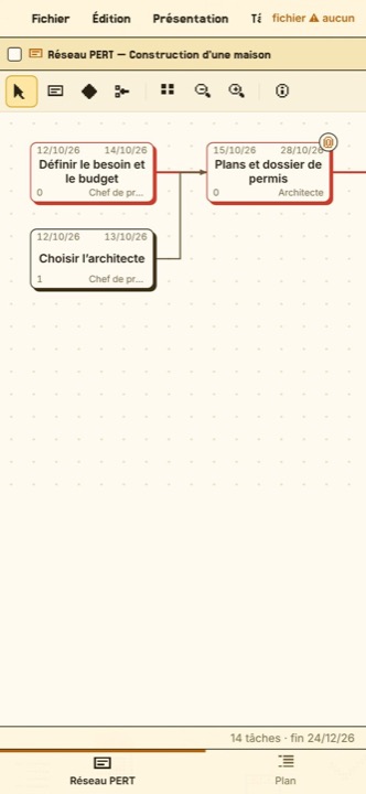Tiptop Project Pro sur iPhone : le réseau PERT